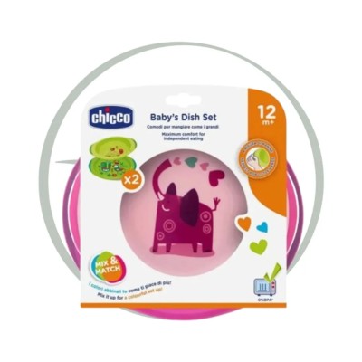 CHICCO LOT DE 2 ASSIETTES POUR BEBE ROSE