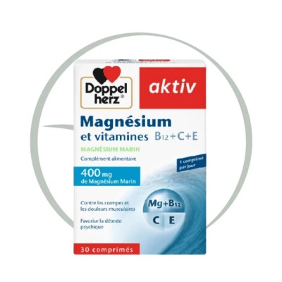 DOPPELHERZ AKTIV MAGNÉSIUM + VITAMINES B12+C+E 30 COMPRIMES