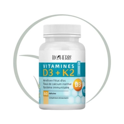 BIOHERBS VITAMINES D3+K2 30 GÉLULES