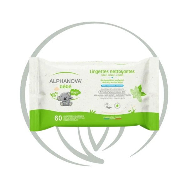 ALPHANOVA BEBE LINGETTES NETTOYANTES BIO 60 LINGETTES