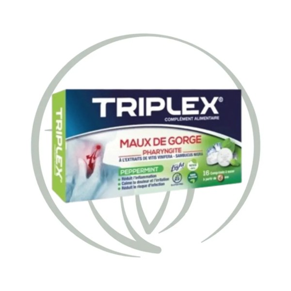 TRIPLEX MAUX DE GORGE PHARYNGITE PEPPERMINT 16 COMPRIMES