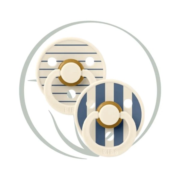 BIBS 2 SUCETTES NATURAL RUBBER IVORY STEEL BLUE