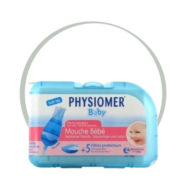 PHYSIOMER BABY MOUCHE BEBE AVEC EMBOUT SOUPLE ET 5 FILTRES JETABLES