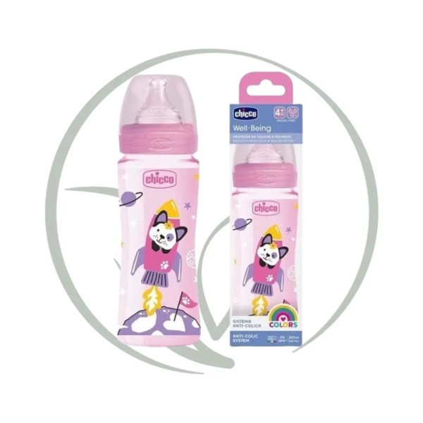 CHICCO BIBERON WELL BEING PLASTIC ROSE 4M+ 330ML