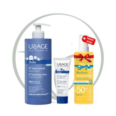 URIAGE BÉBÉ COFFRET 1ERE CRÈME LAVANTE 500 ML + COLD CREAM VISAGE ET CORPS 75 ML + BARIÉSUN SPRAY ENFANT SPF50+ 200 ML (OFFERT)