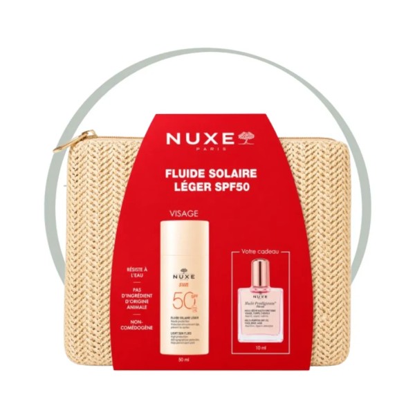 NUXE FLUIDE SOLAIRE LEGER SPF50 + HUILE FLORALE ET TROUSSE OFFERTES
