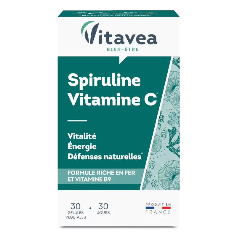 Vitavea Spiruline Vitamine C Fer Vitamine B9 30 Gélules